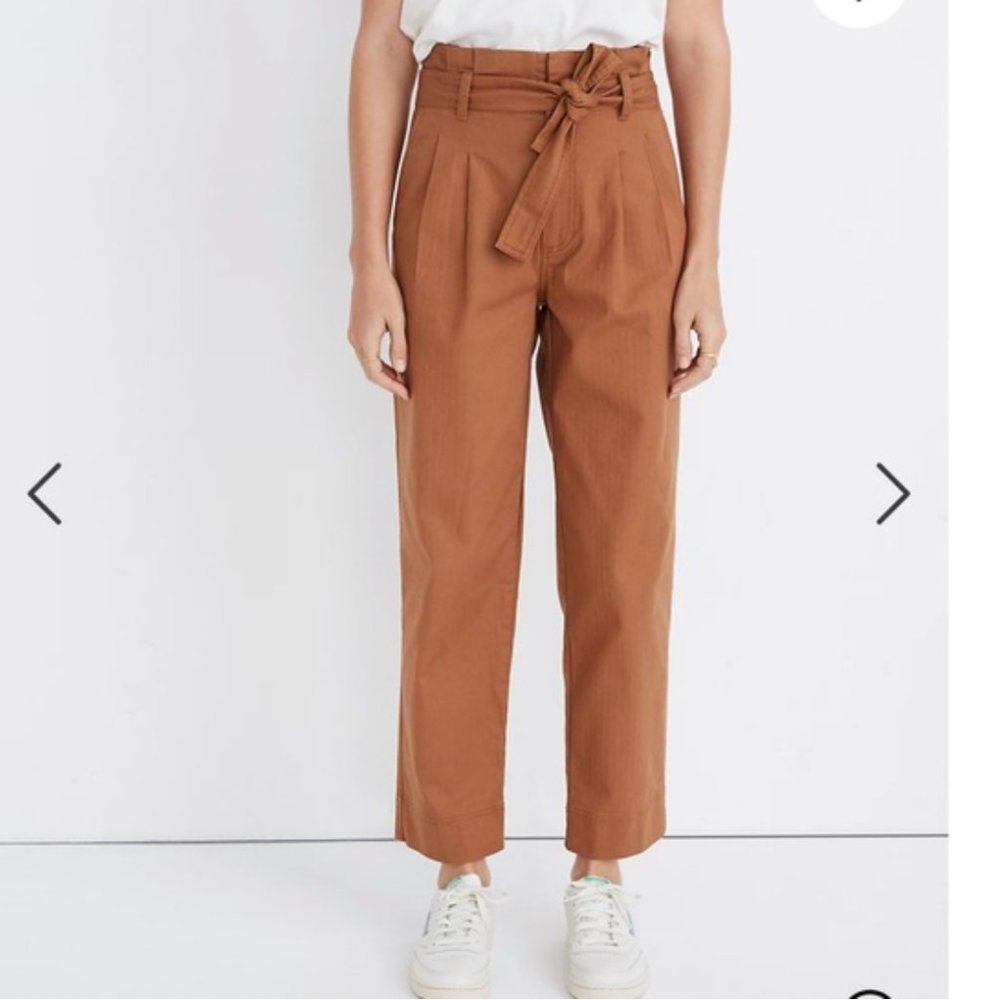 MADEWELL Herringbone Paperbag Pants in WARM HICKORY